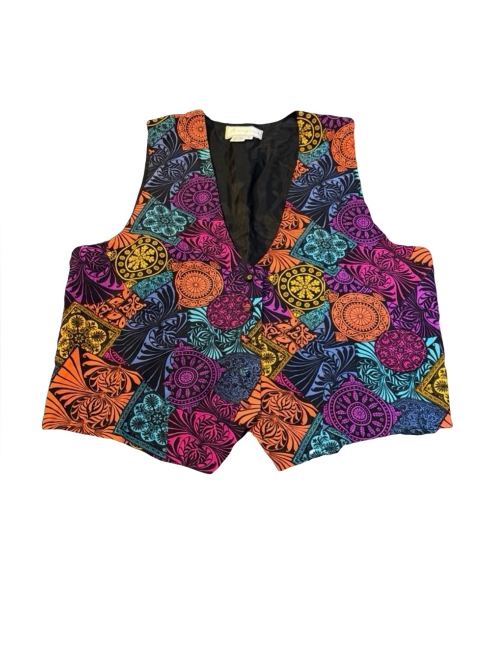 Women Boho, 90’s, Retro Spenser Jeramy Black Vest with Multicolor Size M